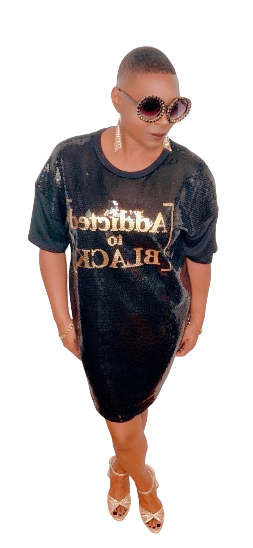 Addicted To Black Sequins Shirt Dress