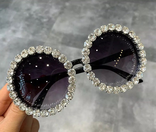 Silver oversized round rhinestone shades