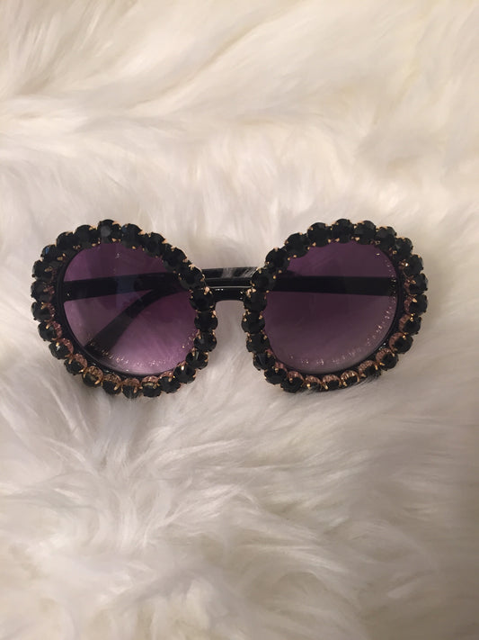 Gold/black rhinestone round shades